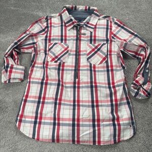 Tommy Hilfiger Women's Medium Quarter Sleeve Zip Up Plaid Shirt